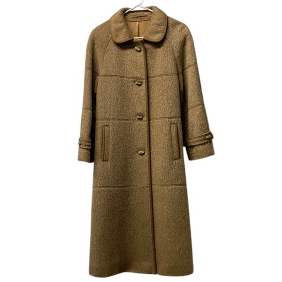 VTG 1970s Your Sixth Sense Lama Wool Overcoat Women’s 14 Brown Swing Mod Germany - Picture 1 of 11